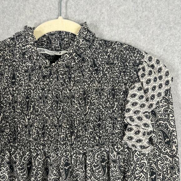 Zara Blouse Large Paisley Ruffle Smocked Cottage Coquette Feminine Babydoll Boho - Picture 5 of 12